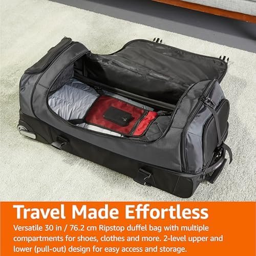 Amazon Basics Ripstop Wheeled Travel Duffel Bag, Telescoping Handle, 30", Black - Image 6