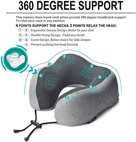 napfun Neck Pillow for Traveling, Upgraded Travel Neck Pillow for Airplane 100% Pure Memory Foam Travel Pillow for Flight Headrest Sleep, Portable Plane Accessories, Light Grey - Image 2