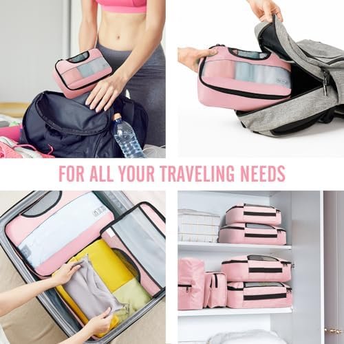 Veken 8 Set Packing Cubes for Suitcases, Travel Essentials for Carry on, Luggage Organizer Bags Set for Travel Accessories in 4 Sizes(Extra Large, Large, Medium, Small), Pink - Image 7