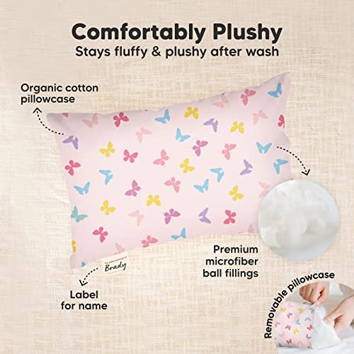 Mini Toddler Pillow with Pillowcase - 9x13 My Little Dreamy Mini Pillow, Organic Toddler Pillows for Sleeping, Kids Pillow, Small Pillows, Travel Pillows for Sleeping, Toddler Bed Pillows (Flutter) - Image 6