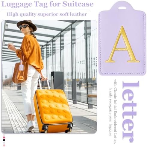 Personalized Initial Luggage Tags for Suitcases,Leather Letter Cute Luggage Tags with Privacy Name Card,Embroidered Monogrammed Travel Bag Backpack Tags Gifts for Women Kids Girls Teens(Purple-A) - Image 7