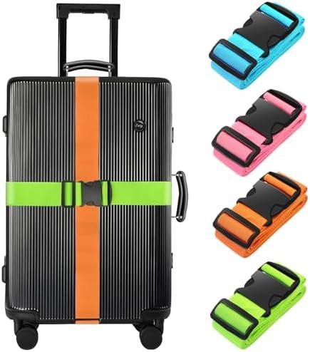 BILIONE 4 Pack Luggage Straps 79" Long Belts Keep Suitcase Secure While Traveling, TSA Approved Add a Bag Premium Accessory for Travel Bag Closure (Blue+Orange+Rose Pink+Green)